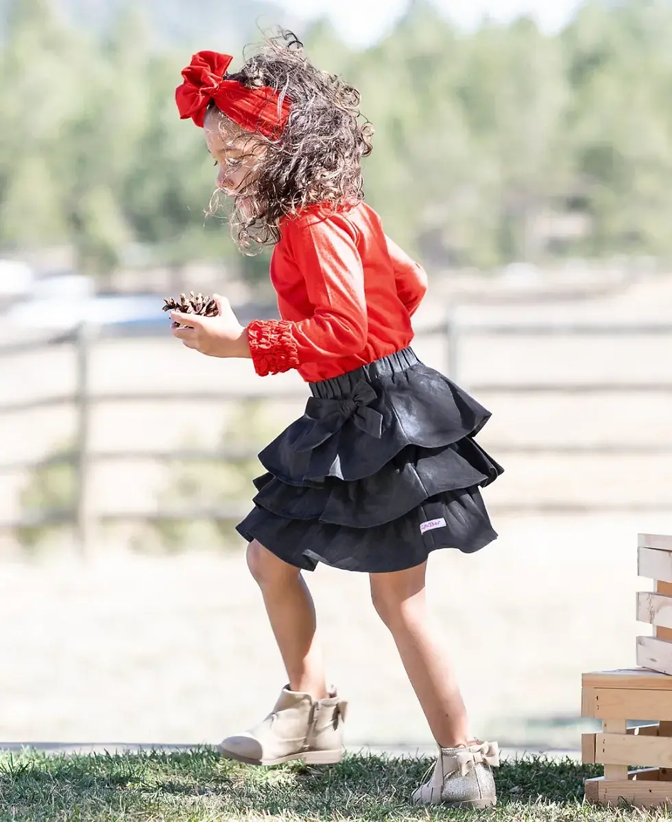 Thumbnail: Ruffled Dark Wash Denim Bow Skirt