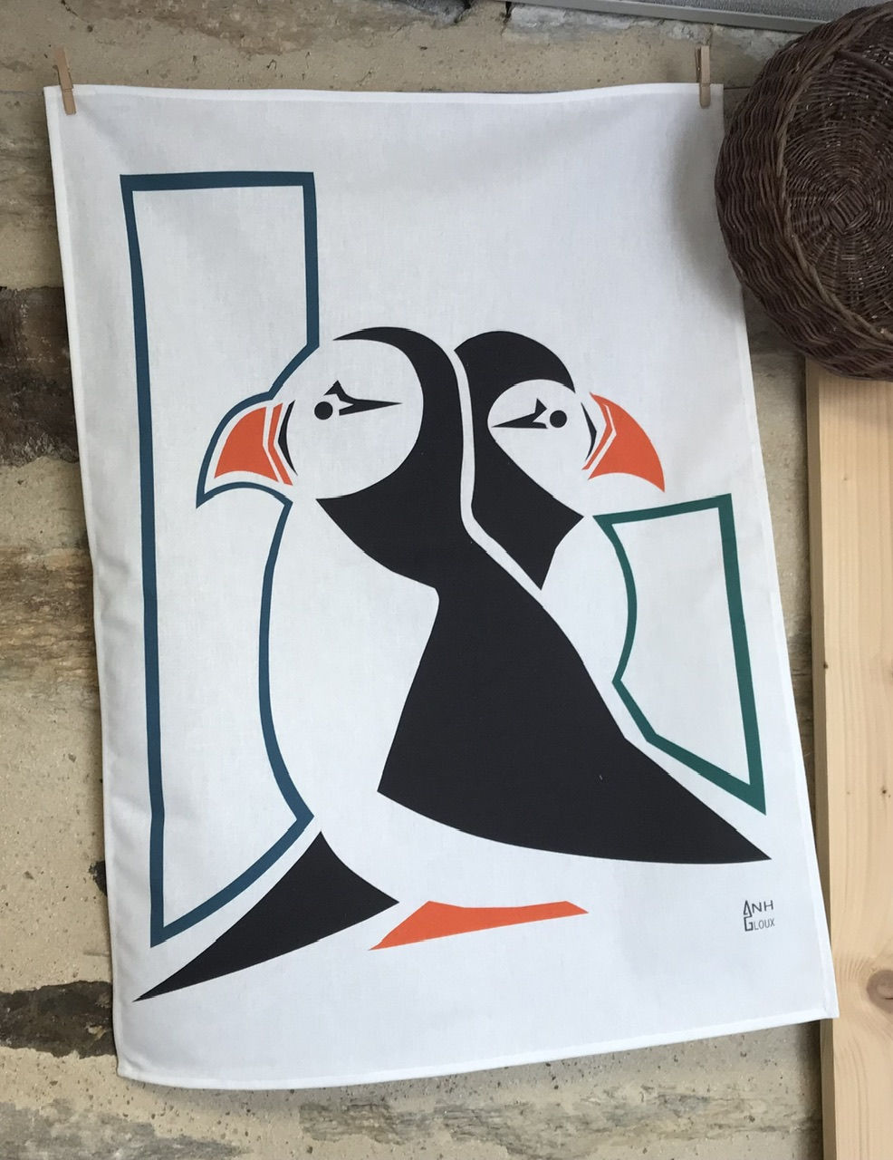 essuie-verre motif macareux en duo