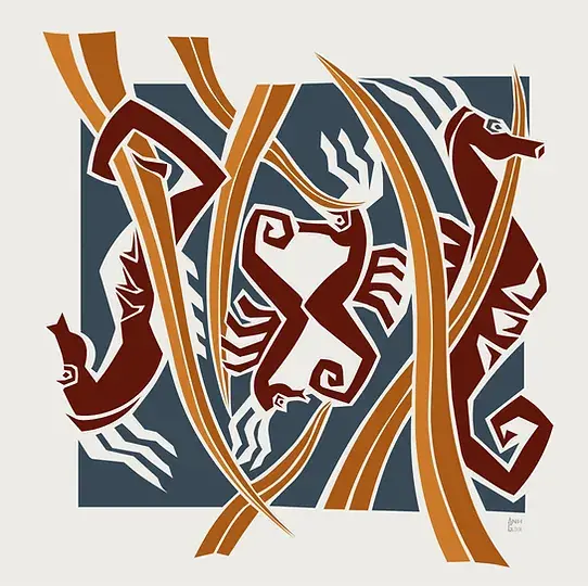 motif pour foulard de soie Hippocampes