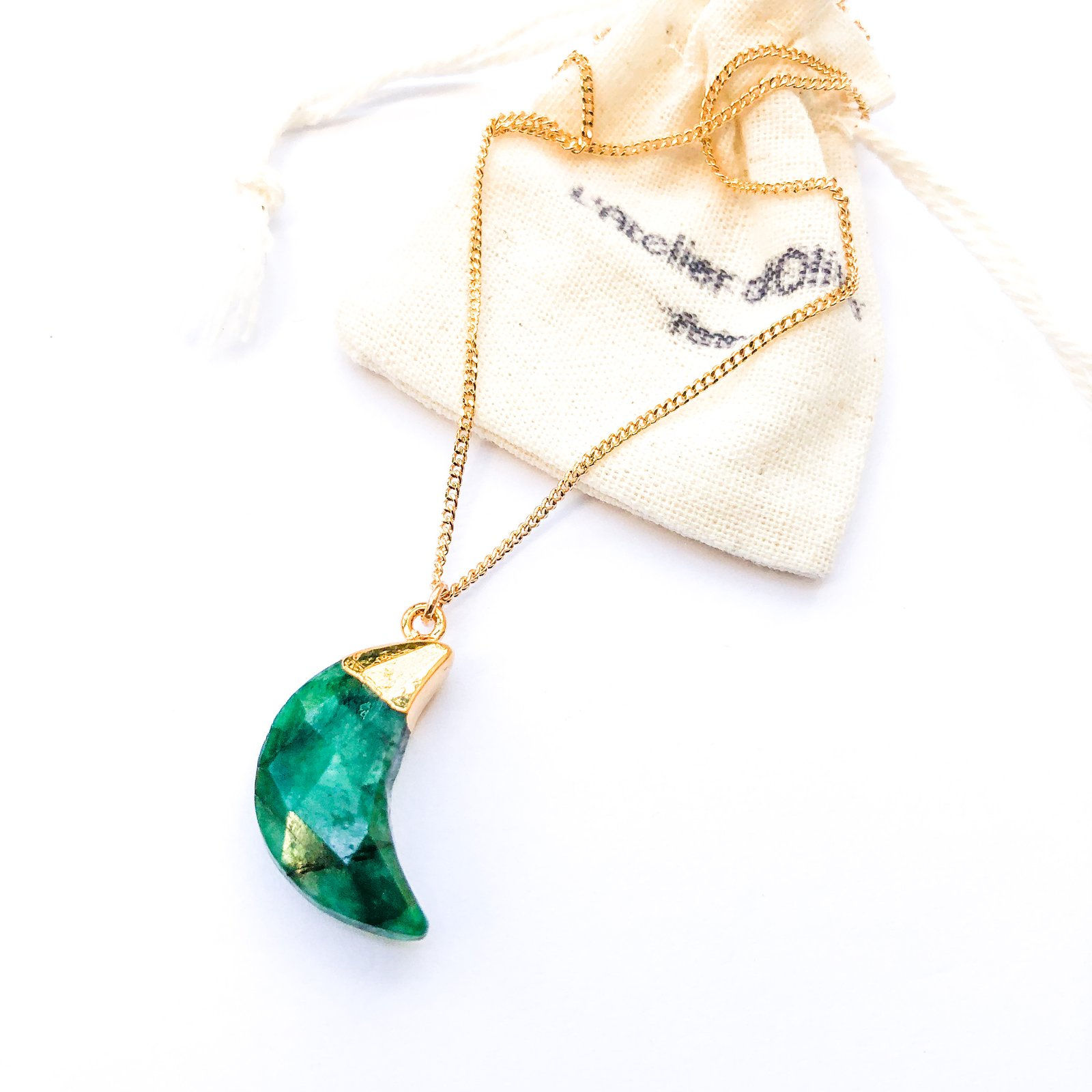 Collier Moon - émeraude facettée 