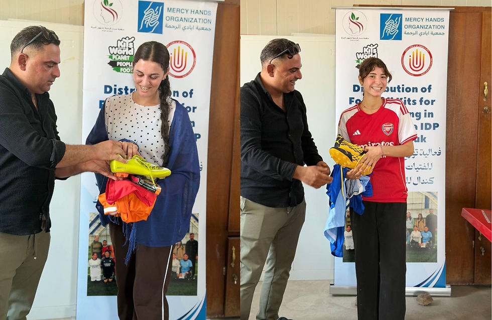 Bajed Kandala Girls Football Team receive their new kits and boots.