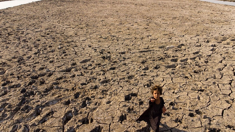 A child walks on the dried-up bed of Iraq's receding southern marshes of Chibayish in Dhi Qar province. Source: Hussein Faleh