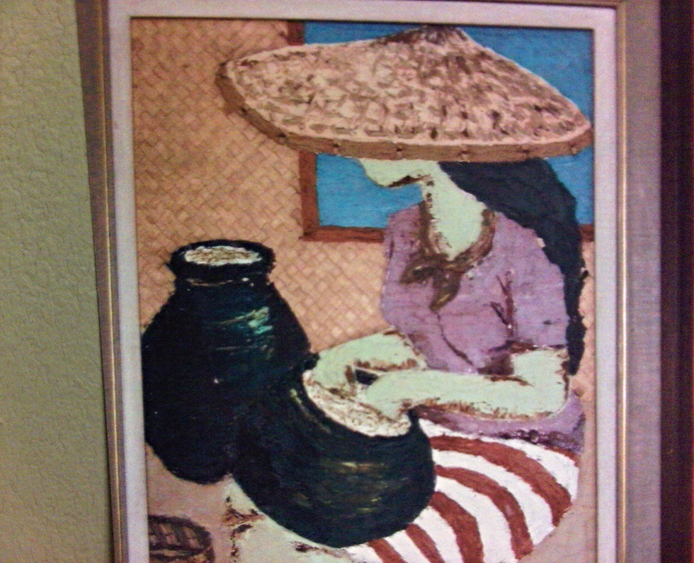 Woman in "nipa hut" on Canvas