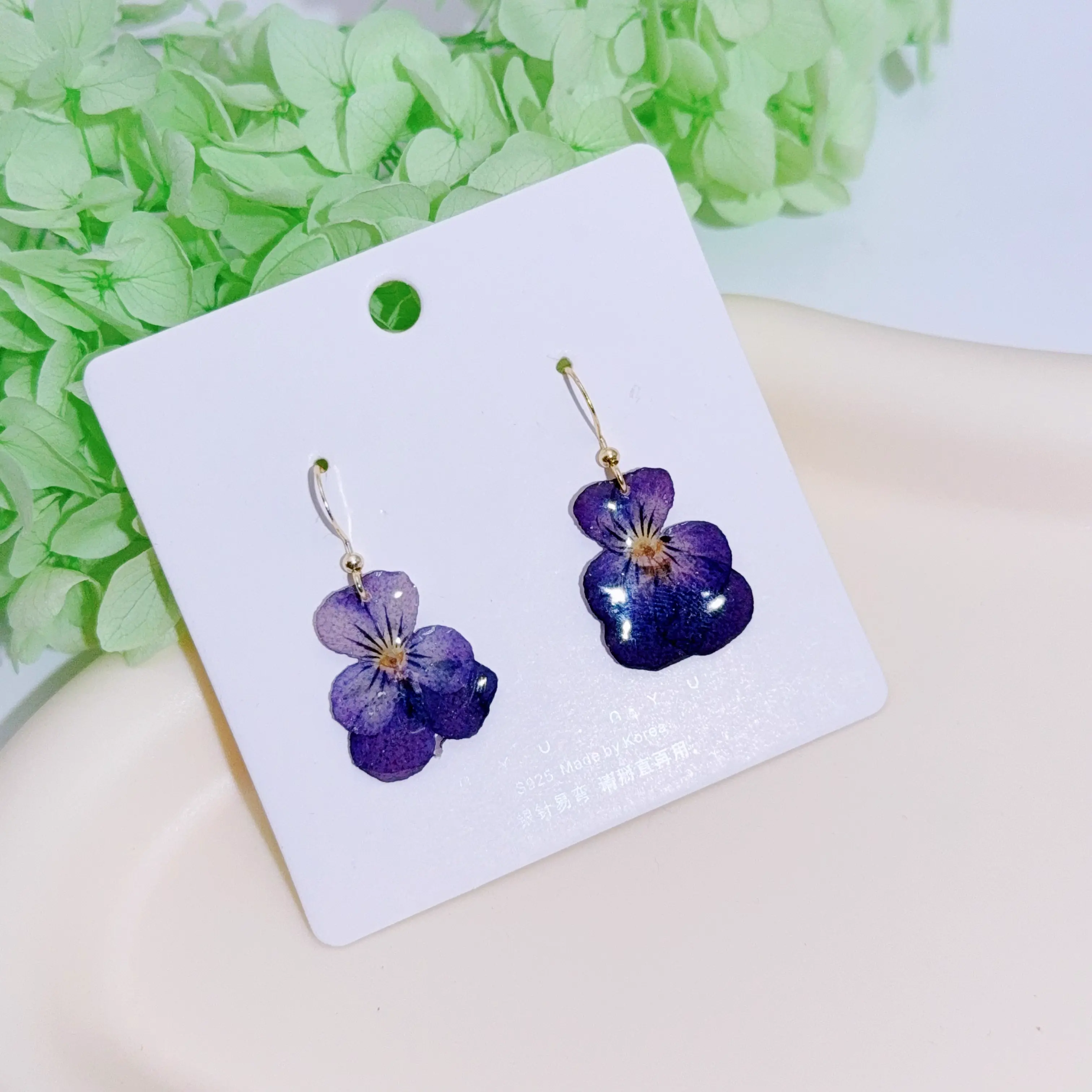 Real Violet Pansy Earrings