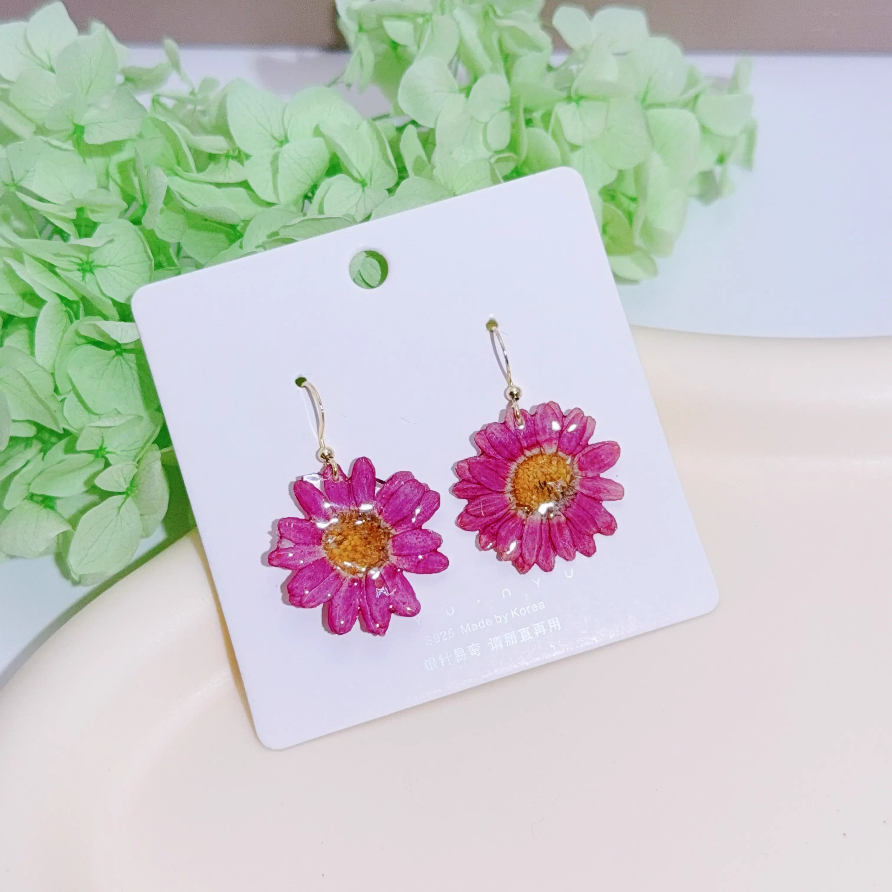 Real Pink Daisy Earrings