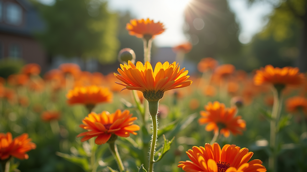 Eye-level view of a vibrant community garden full of blooming flowers