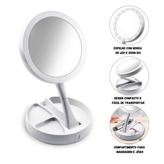 Miniatura: Espelho Com Led De Mesa Com Aumento 10x Led Luz Dobravel Para Maquiagem Pronta E
