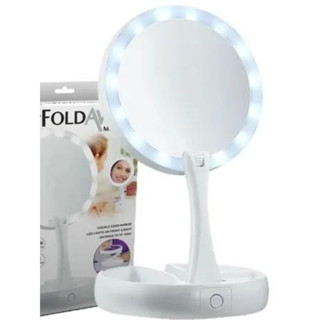 Espelho Com Led De Mesa Com Aumento 10x Led Luz Dobravel Para Maquiagem Pronta E