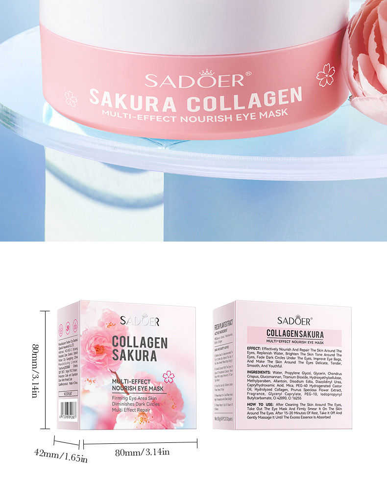 Miniatura: 60pcs SADOER Sakura Collagen Eye Mask Anti Dark Circles Eyes Bags Removal Moistu