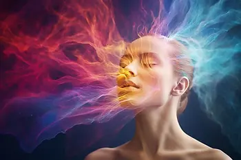 A colourful picture of a person breathing