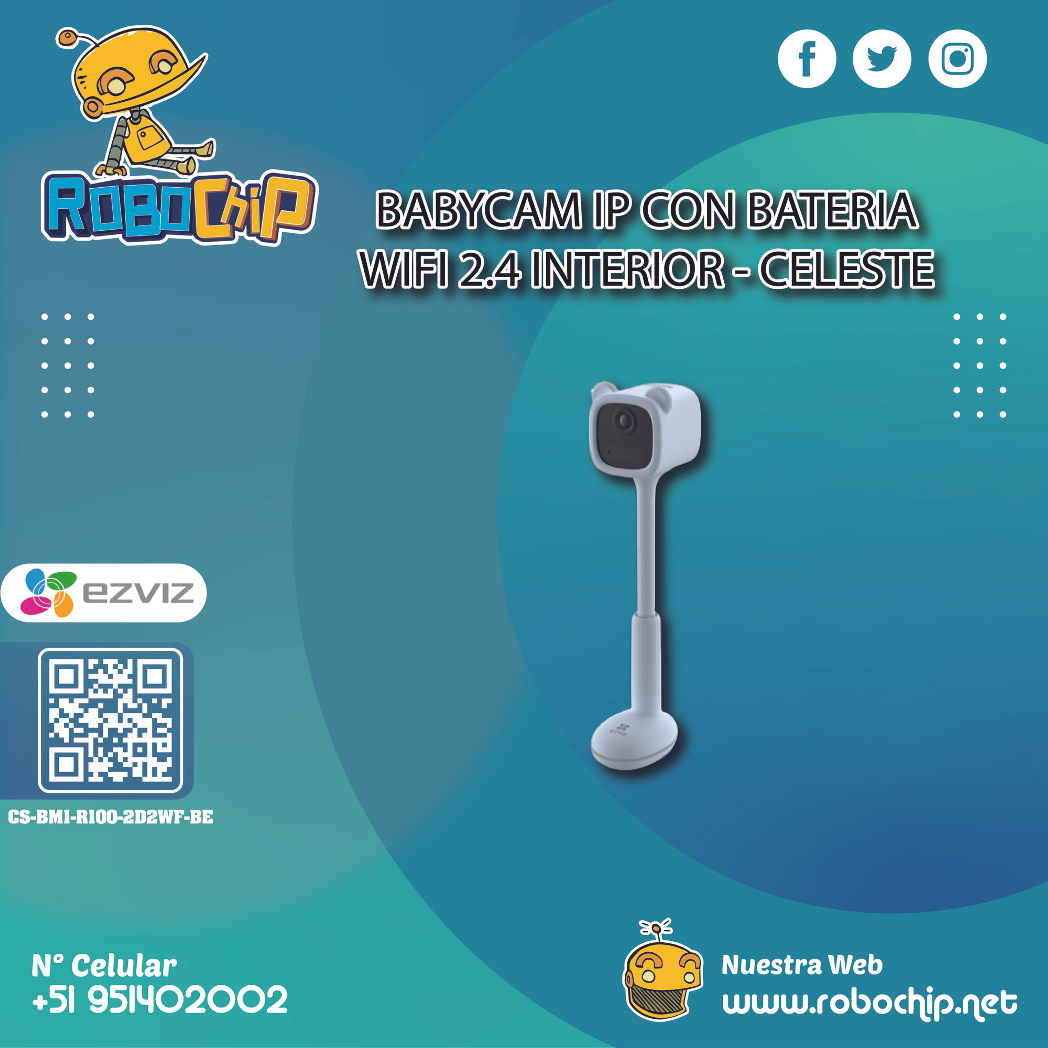 BABYCAM IP CON BATERIA WIFI 2.4 INTERIOR - CELESTE