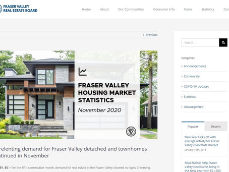 2020년 11월 프레이져밸리 주택 시장 동향