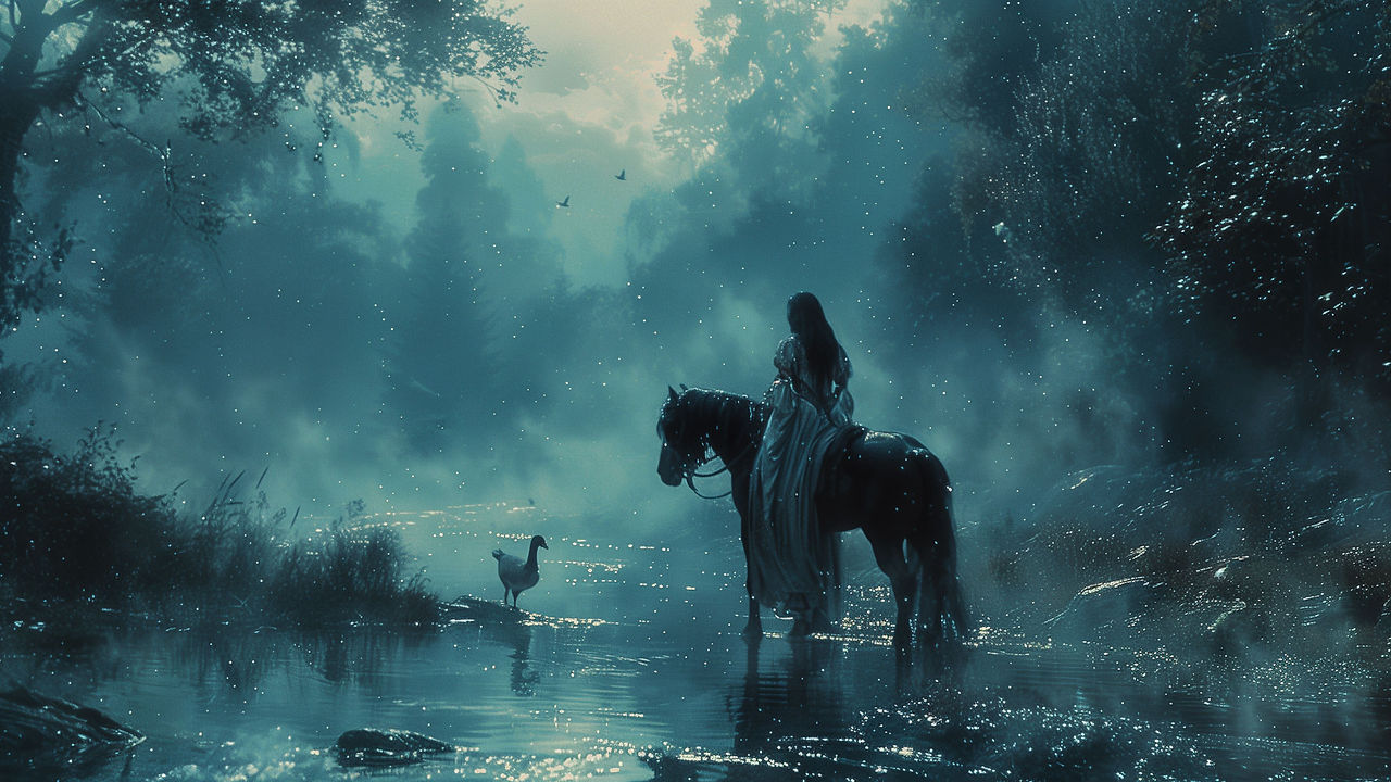 Ani on horseback meeting a goose from The Goose Girl A New Musical