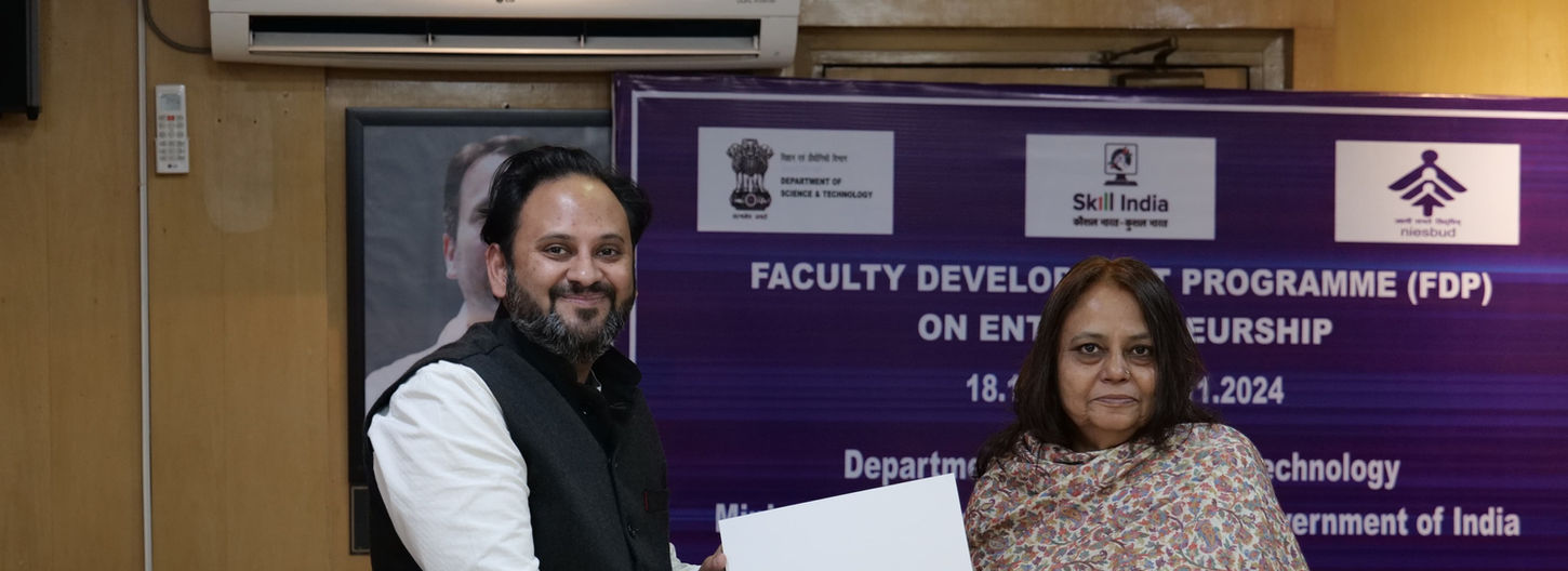 FDP on on Entrepreneurship - Organized by NIESBUD - National Institute for Entrepreneurship and Small Business Development and sponsored by Department of Science & Technology, Government of India Ministry of Science and Technology, Government of India, this program was more than a learning journey; it was a call to action—to foster an entrepreneurial mindset that drives innovation and growth in our communities.