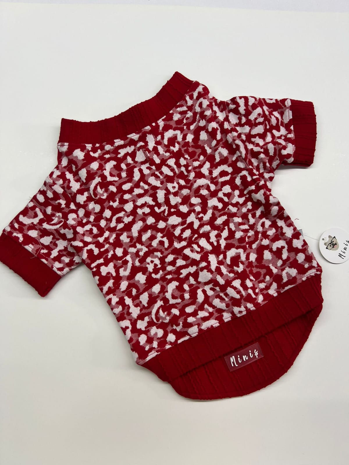  KIRMIZI BEYAZ  LEOPAR DESENLİ GARNİLİ SWEATSHİRT    