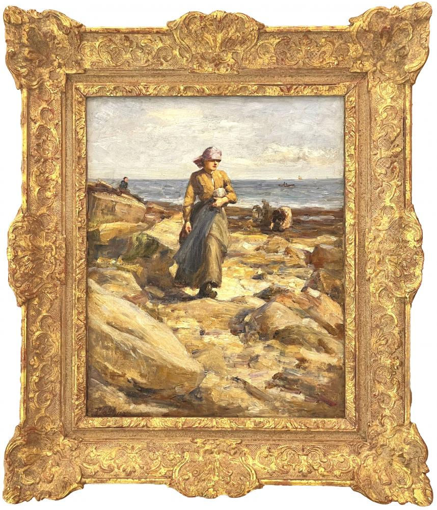 Robert Jobling (1841-1923) Fishergirl on Cowbar Steel, oil on canvas, 45 x 35 cm