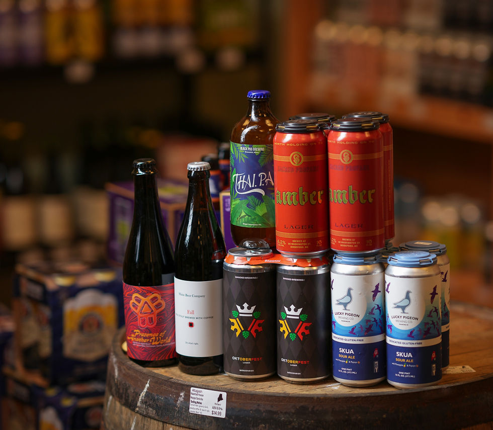 Assortment of Maine beers on display at Brew England in Biddeford, Maine