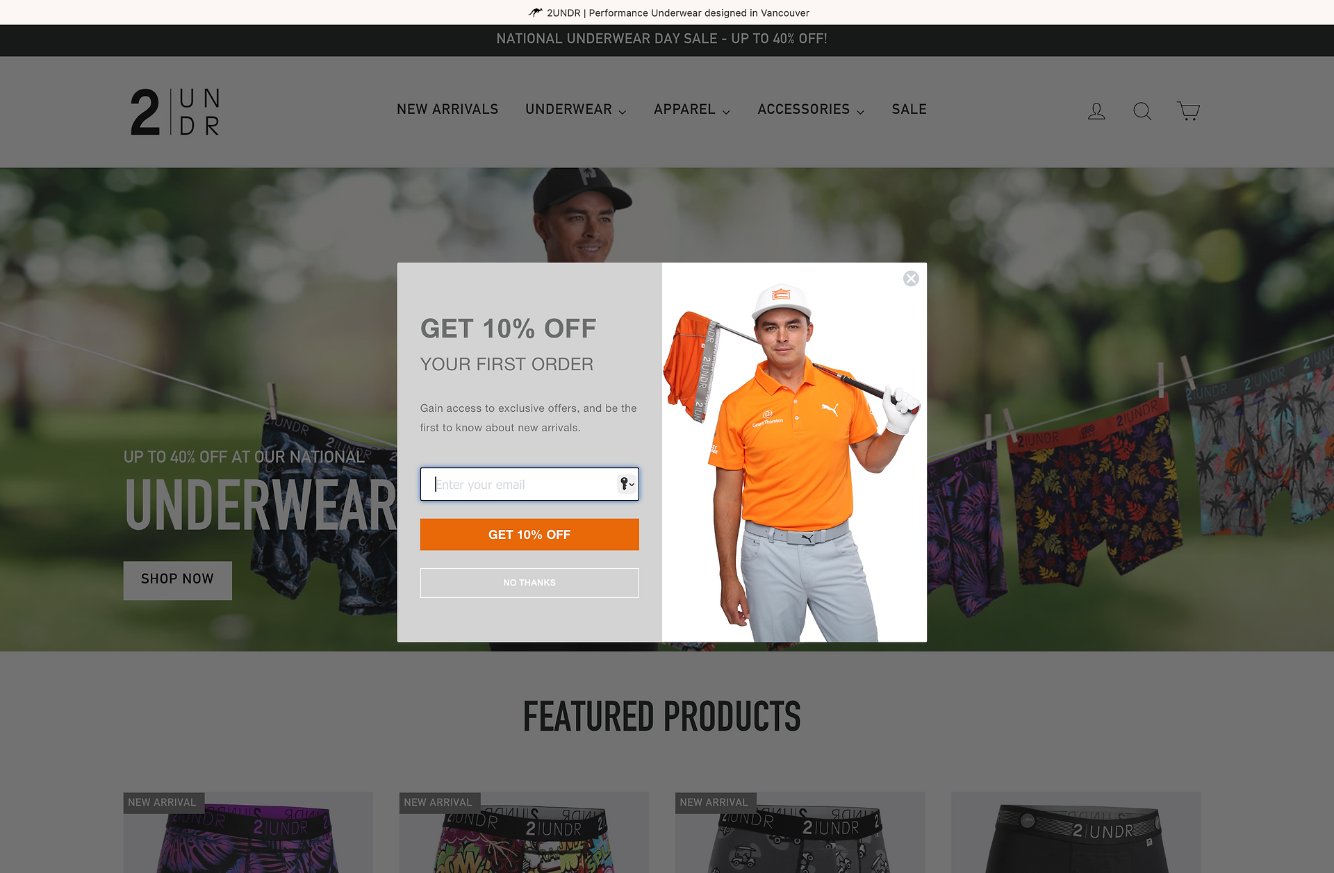 Rickie Fowler for 2NDR pop up ad