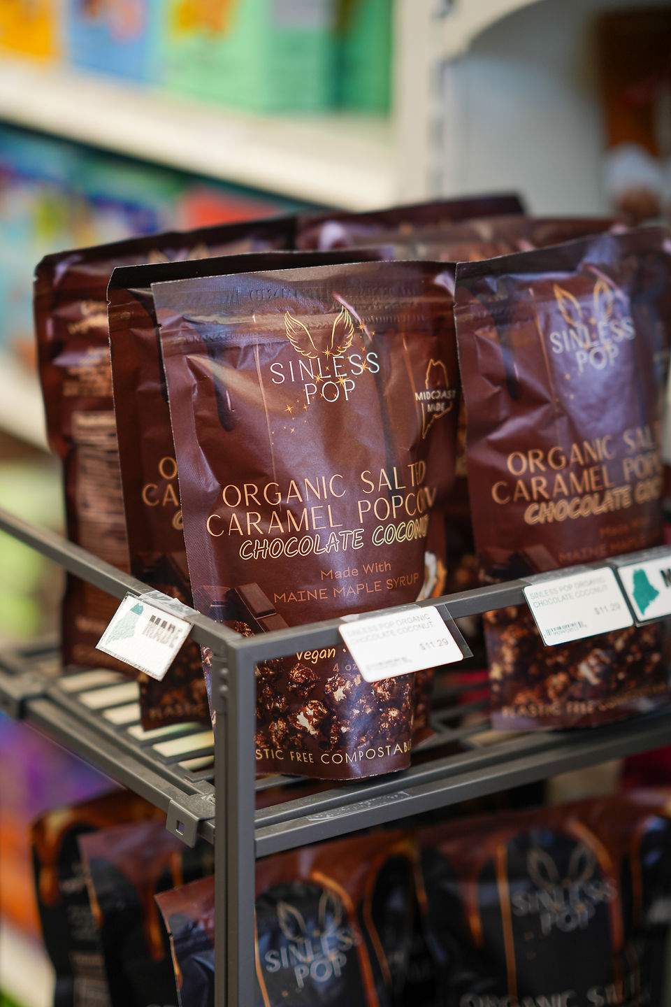 Local foods on the shelves at New Morning Natural Foods in Kennebunk, Maine.