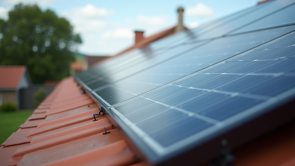 Eye-level view of solar panels installed on a residential roof