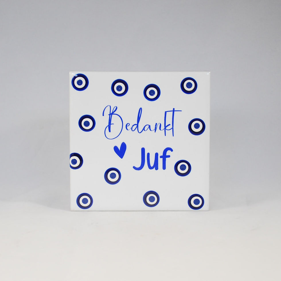Tegeltje 'Bedankt Juf' - blauw/wit