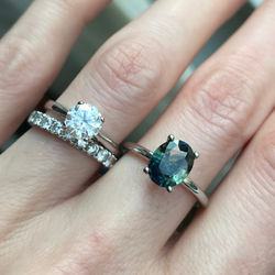 Teal (Mermaid) Sapphire Solitaire Ring in Platinum