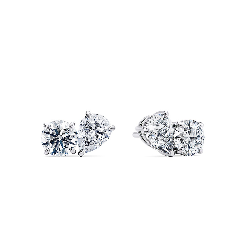 Thumbnail: Diamond 5mm and 7x5mm (2.50ctw) Toi et Moi Stud Earrings