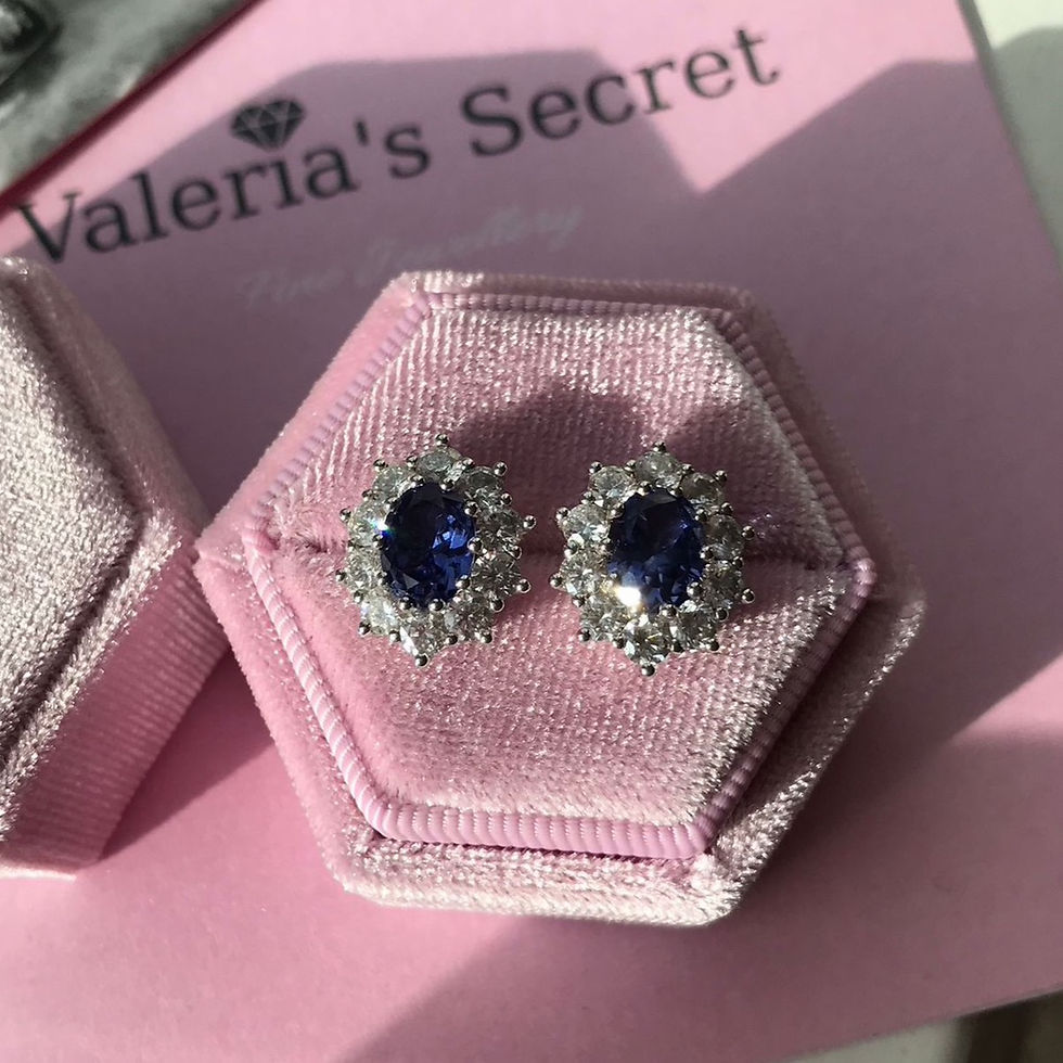 Thumbnail: Cornflower Blue Sapphire 8x6mm 3ctw Diamond Halo Earrings