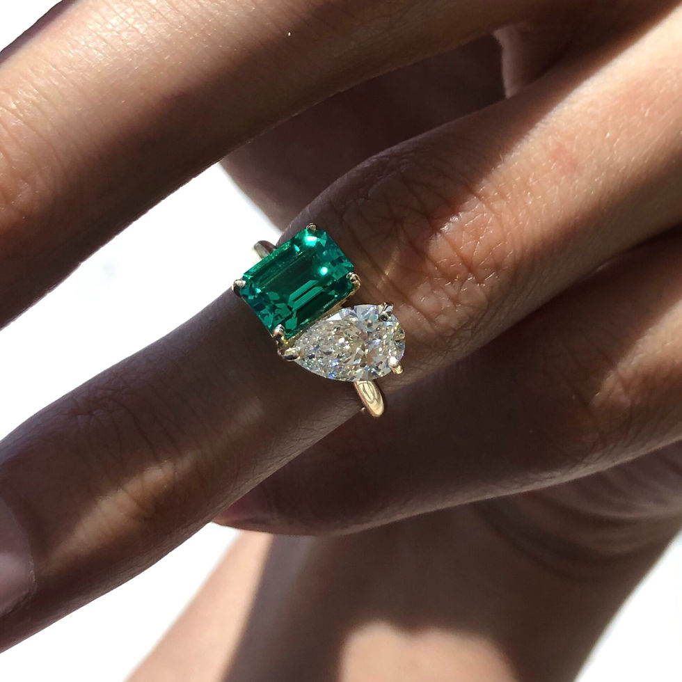 Thumbnail: Emerald 8x6mm (1.80ctw) and Colourless Diamond 8x6mm (1.80ctw) Duo Ring