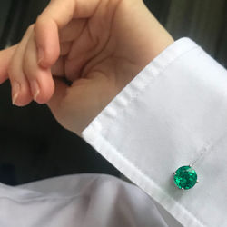 Colombian Emerald Men's Cufflinks in 14K White Gold