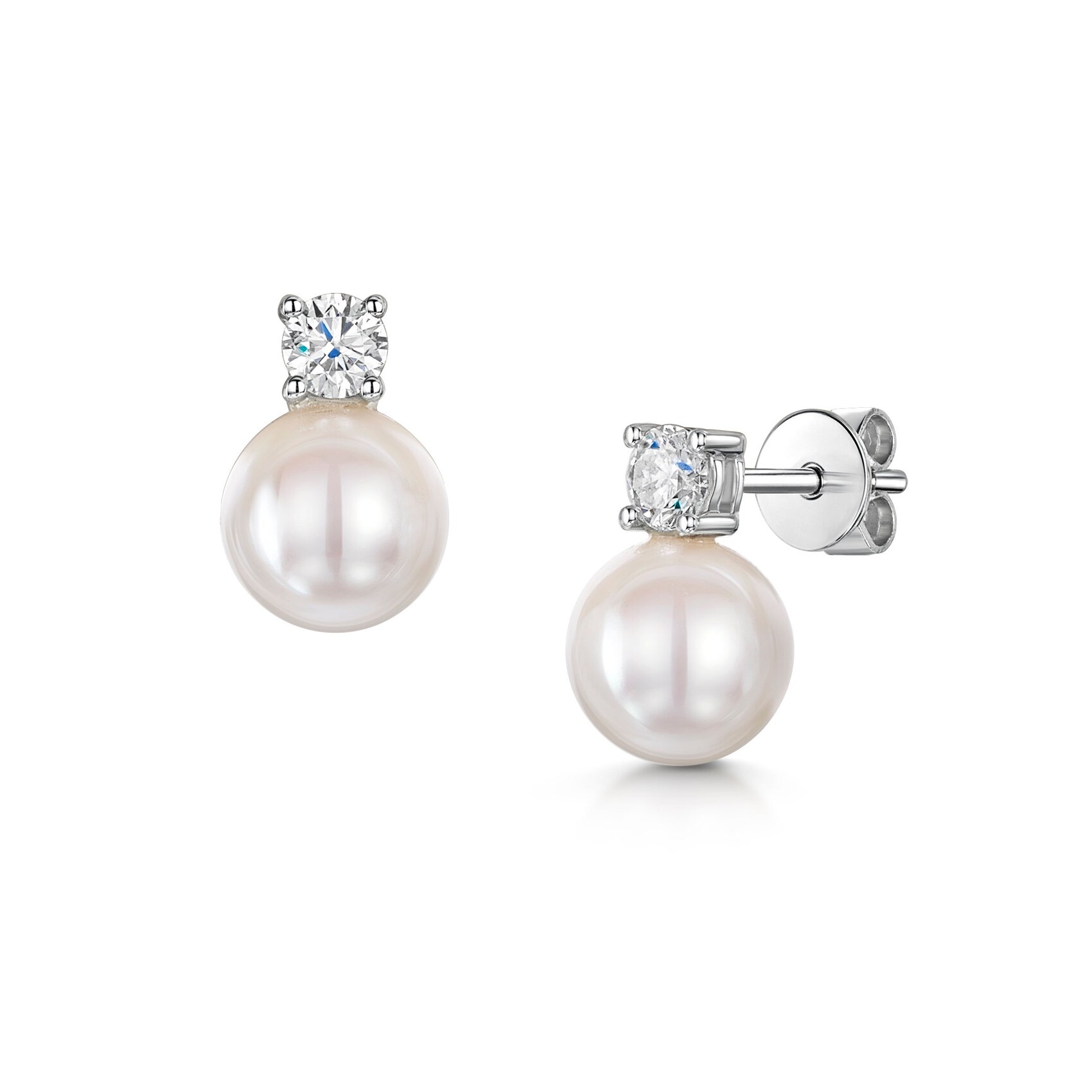 Akoya Saltwater Pearl 7-7.5mm & Diamond 2mm (0.06ctw) Stud Earrings