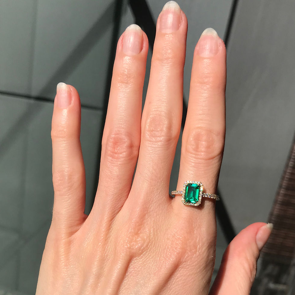 Thumbnail: Colombian Emerald 8x6mm (1.80ct) & Diamond Pavé Halo Ring