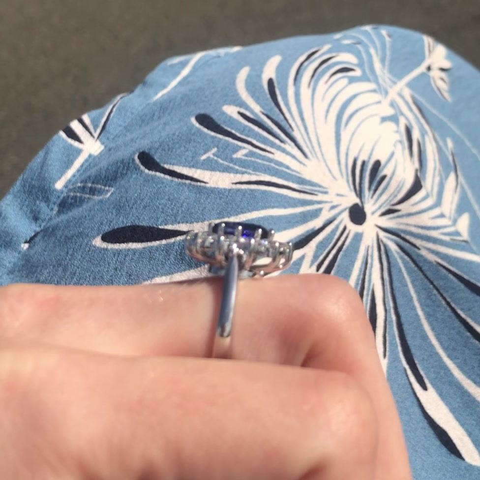 Thumbnail: Cornflower Blue Sapphire 10x8mm 3.20ct Diamond Halo Engagement Ring