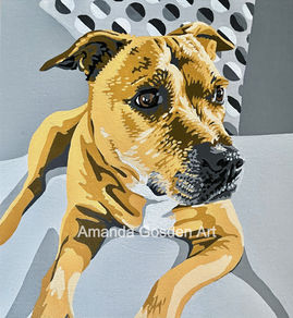 staffie bull terrier pet portrait
acrylic painting on canvas