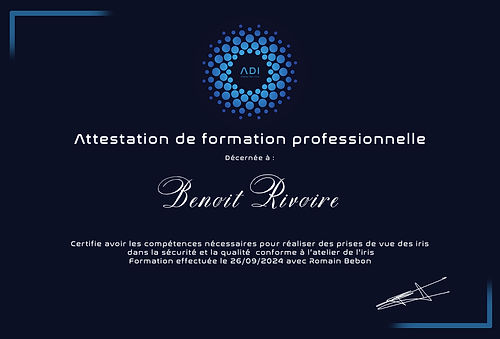 Diplome de formation à la réalisation de photo d'iris
