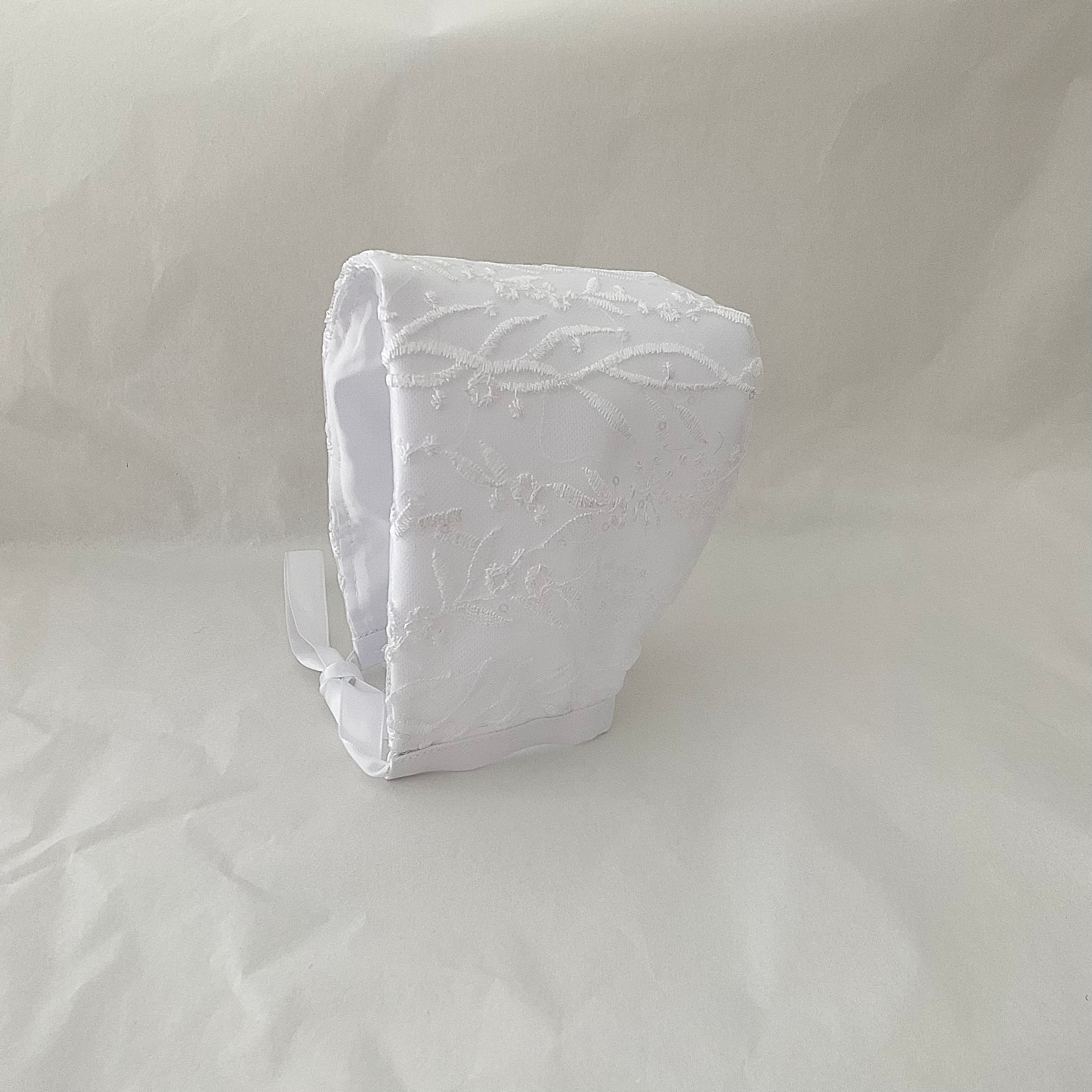 White Vine Lace Bonnet with Sequins