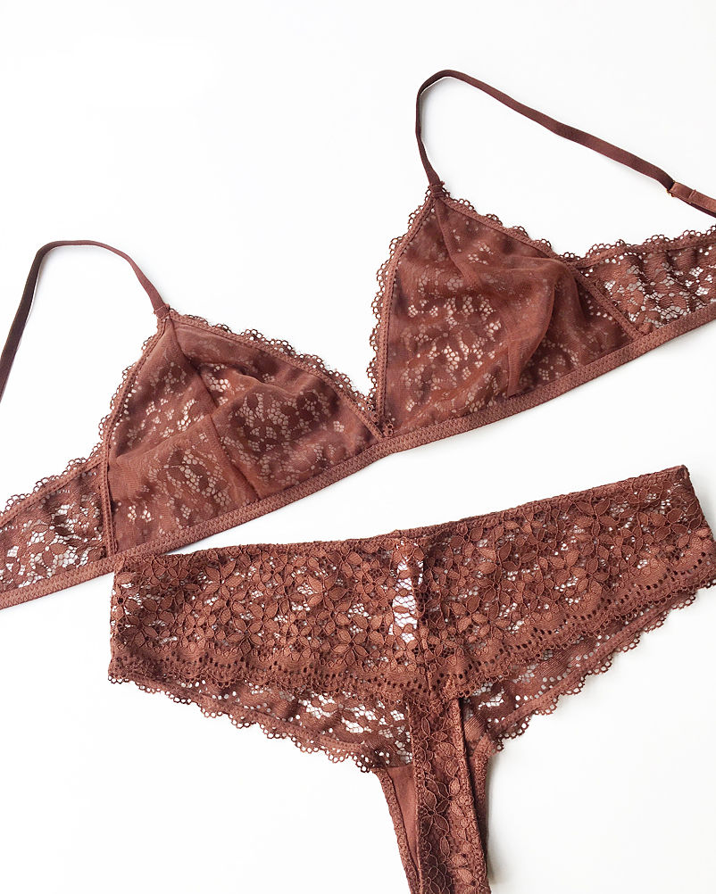 Thumbnail: Selected Floral Lace Bralette and Thong Melting Cocoa