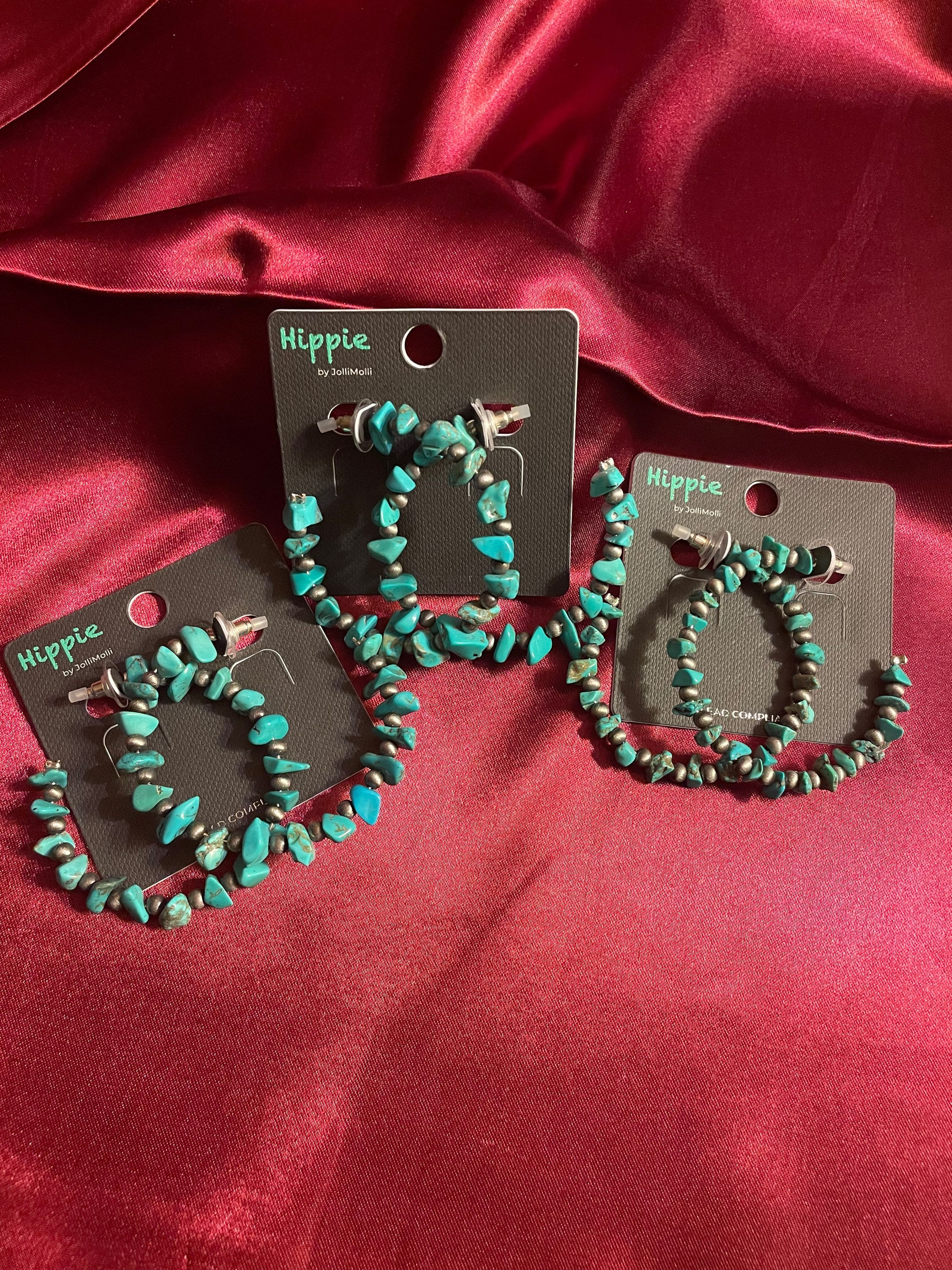 Turquoise and Navajo Pearl Hoops