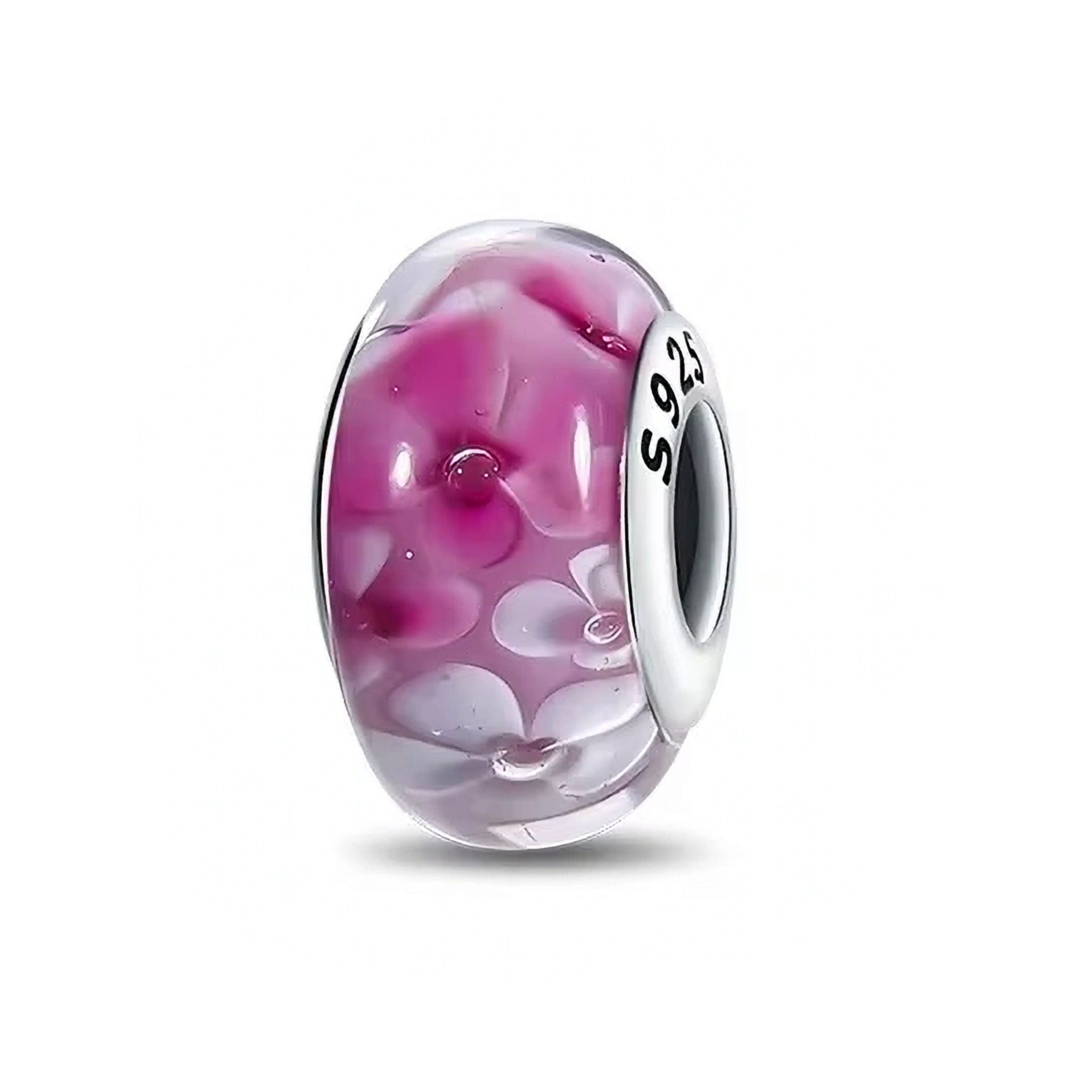 HARMONY PINK FLOWER (SILVER) MURANO GLASS BEAD