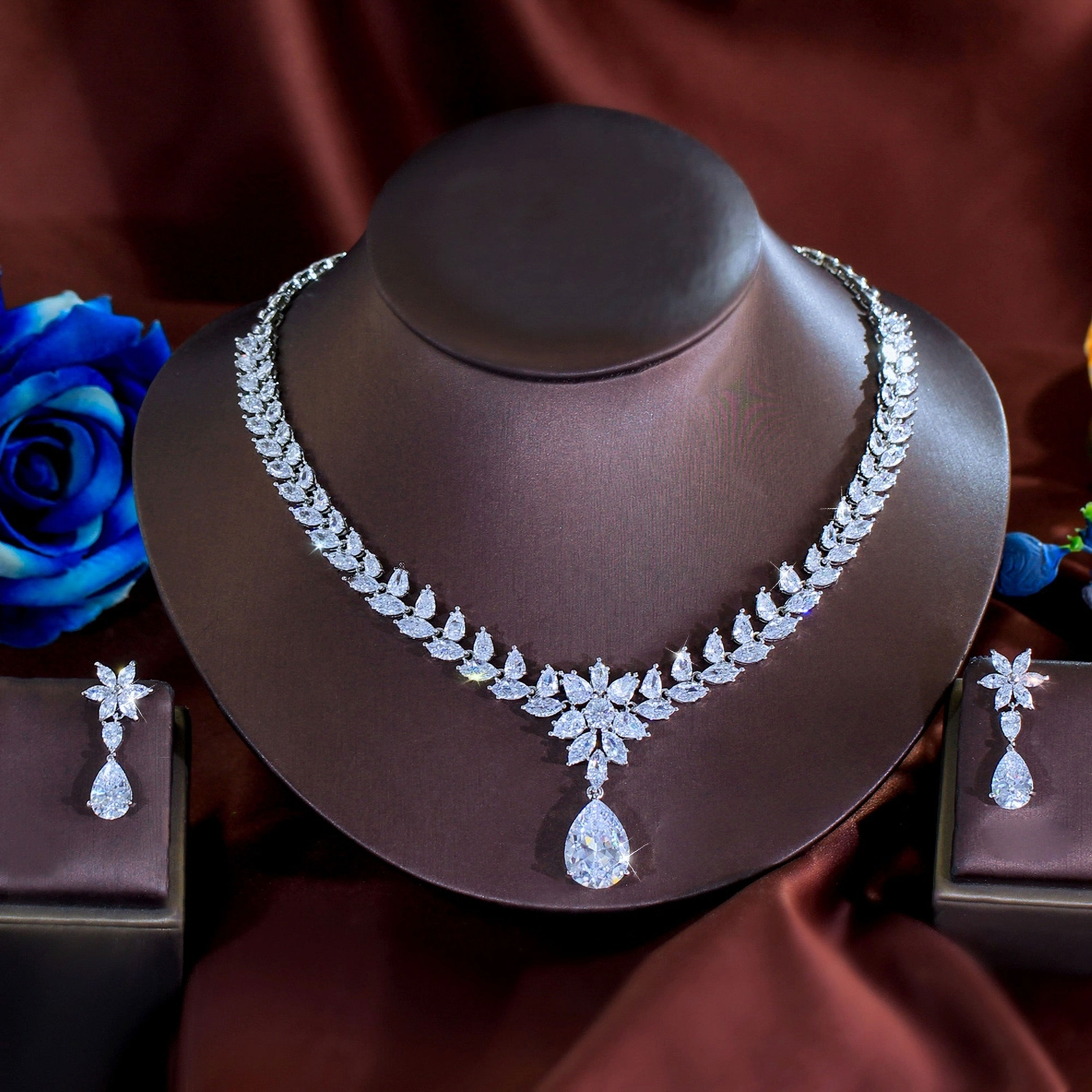 AMBERELLE VICTORA CZ (SILVER) 2 PIECE BRIDAL JEWELLERY SET