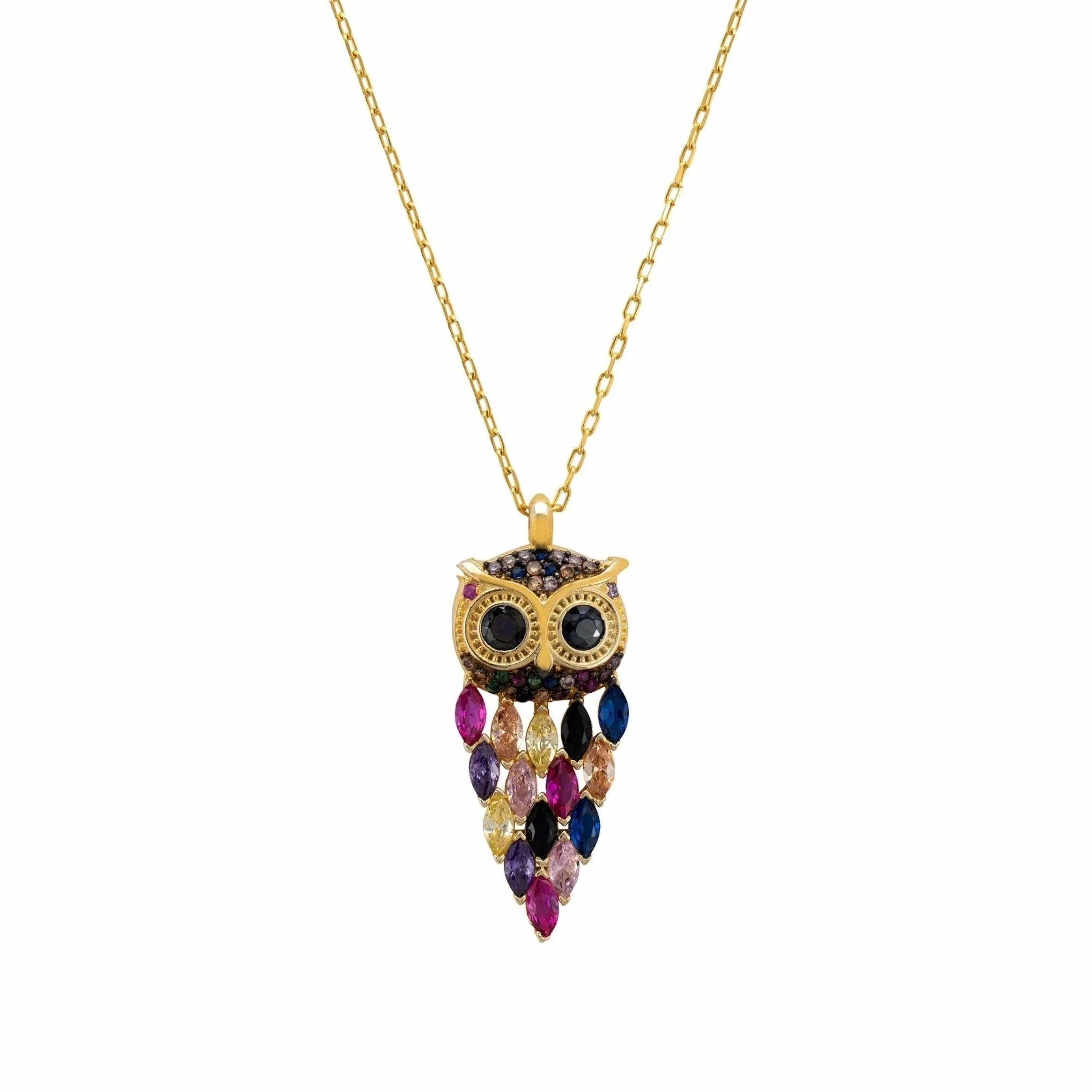 LATELITA OWL RAINBOW CZ (GOLD) PENDANT NECKLACE