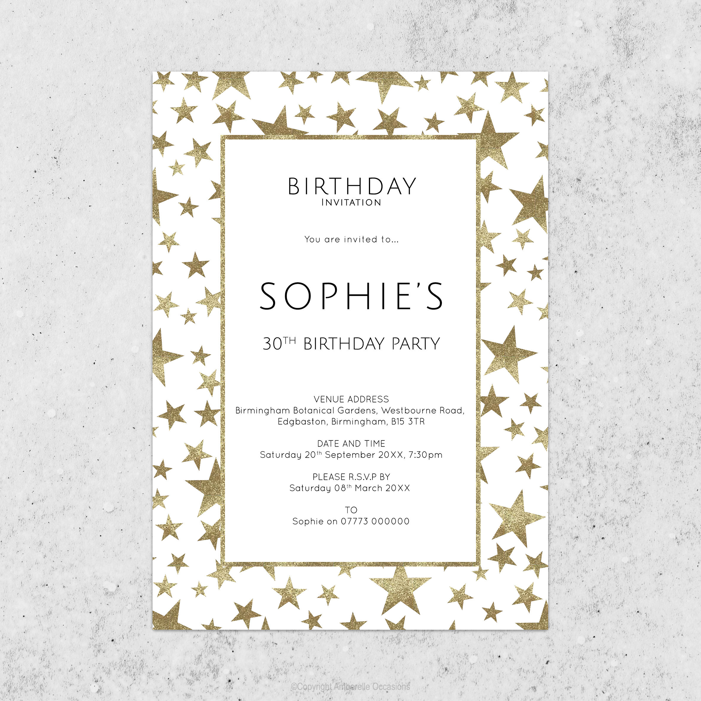 Evoke Gold Stars Birthday Invitation