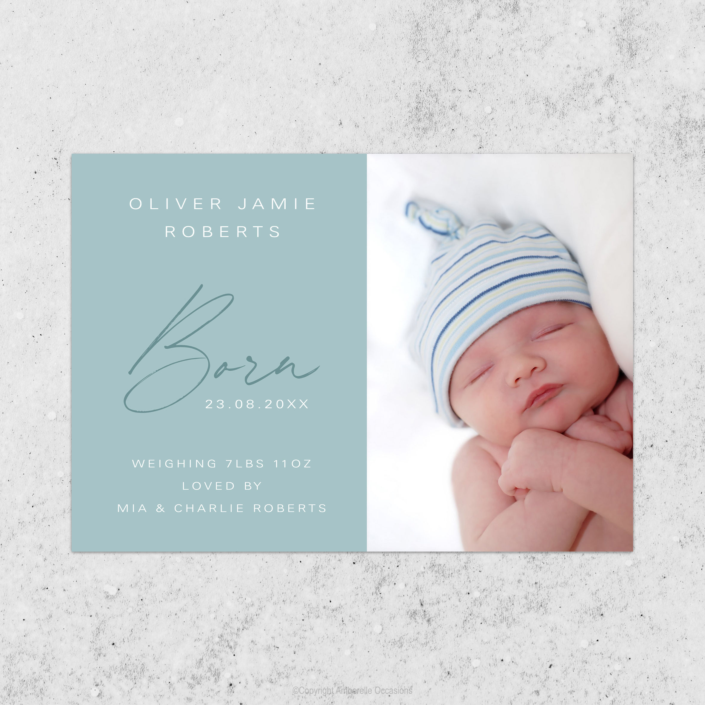 EVOKE BLUE PHOTO BABY ANNOUNCEMENT CARD