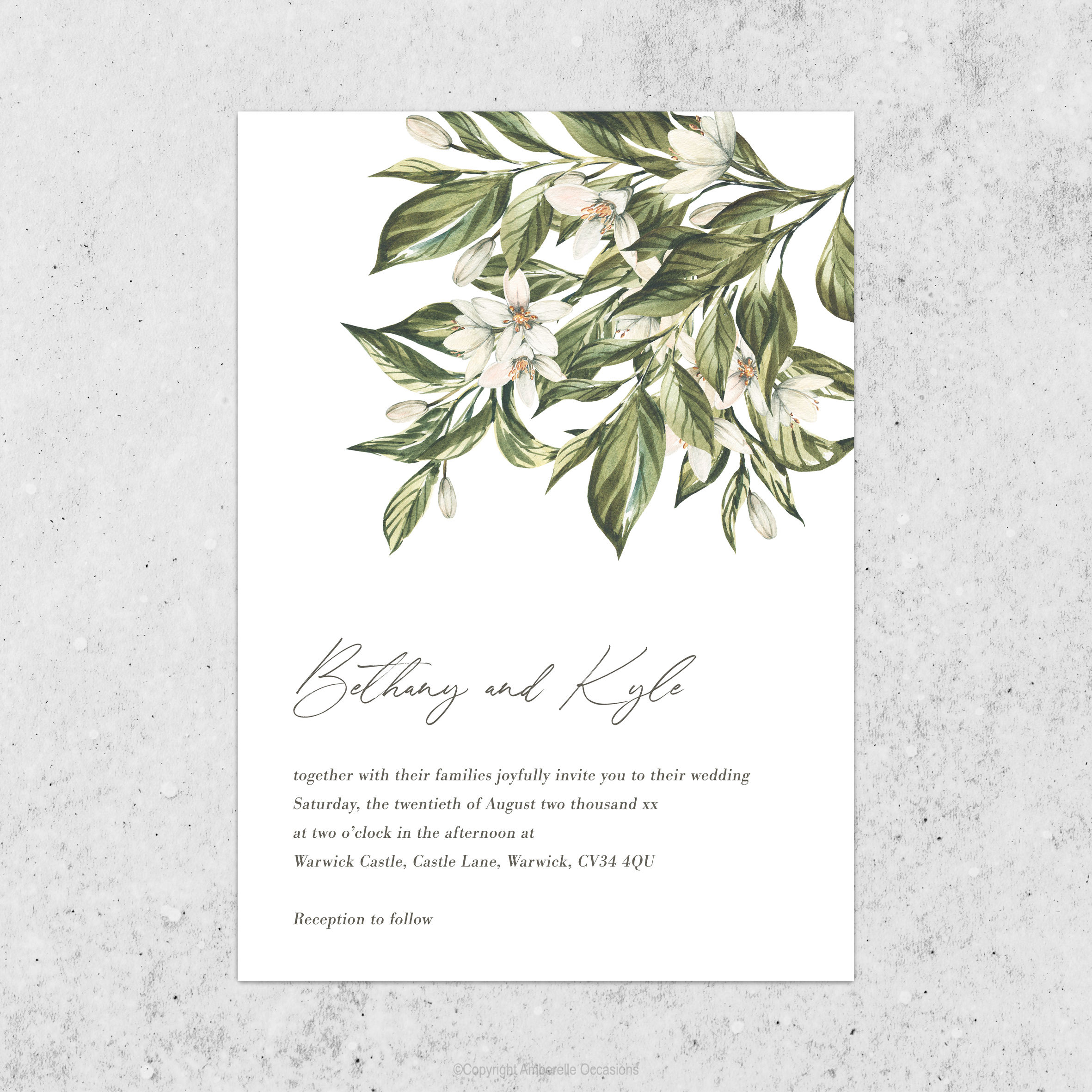 Evoke Green & Cream Floral Wedding Invitation