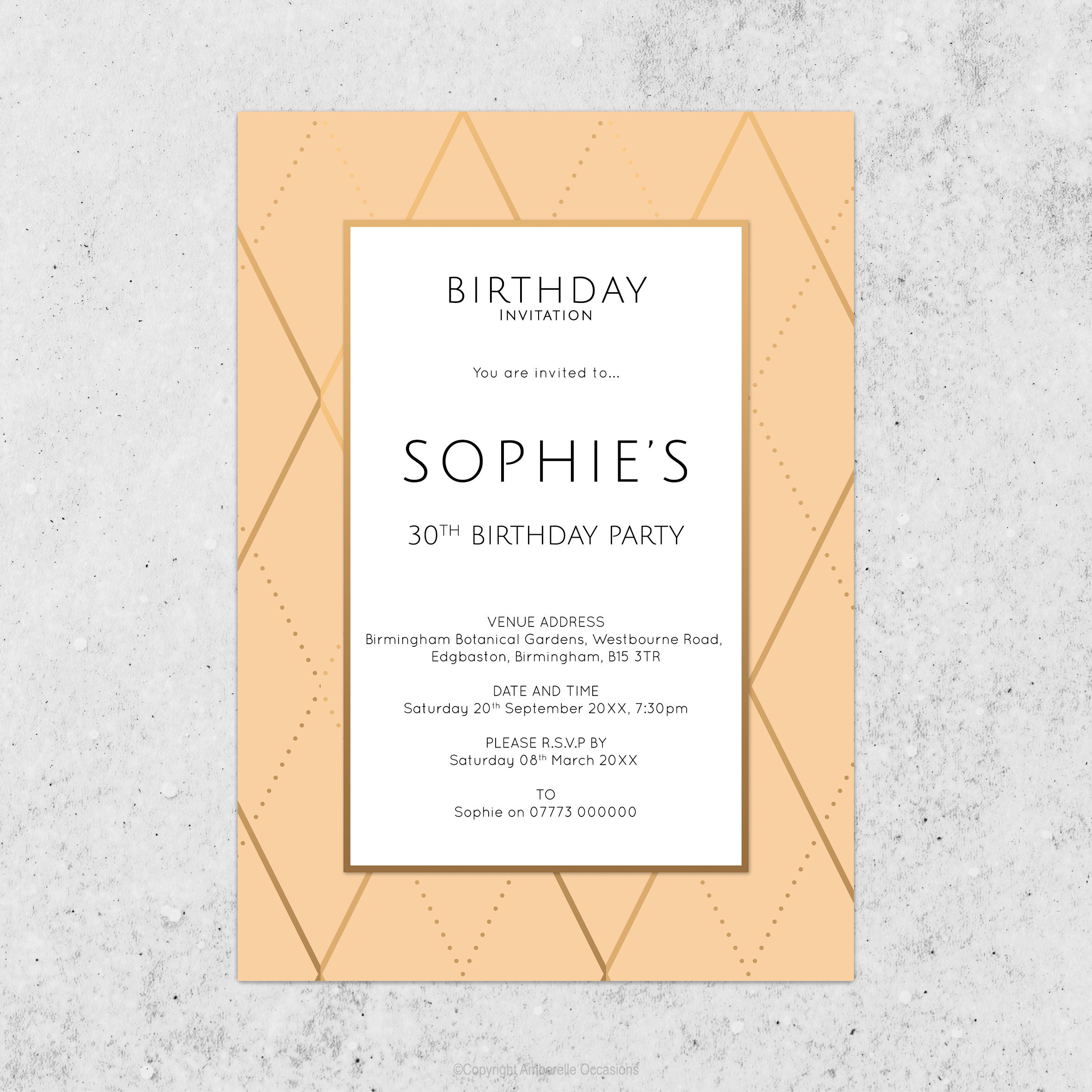 Evoke Corvette & Gold Diamond Birthday Invitation