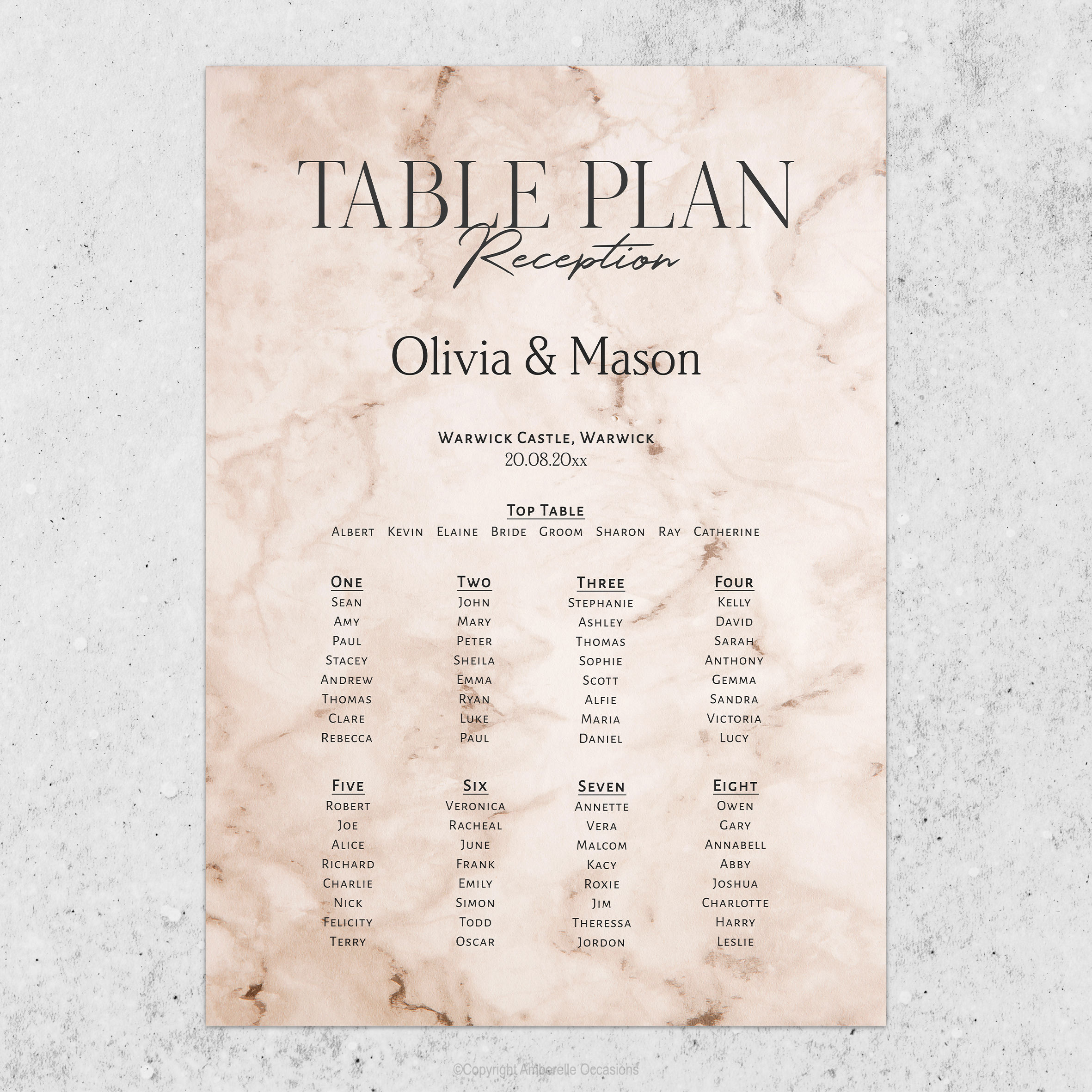 Evoke Cream Marble Wedding Table Plan