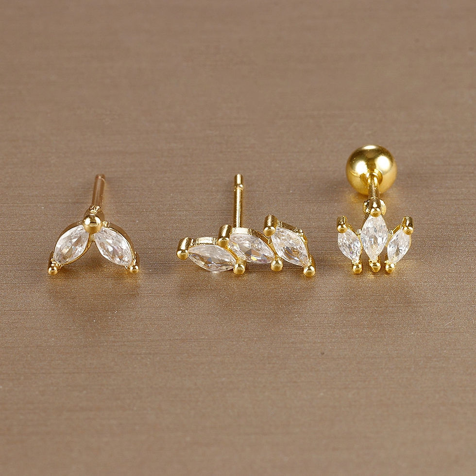 Thumbnail: SIGNATURE YOU 3 TINY LEAF CRYSTAL (SILVER, 14K GOLD) STUD EARRINGS