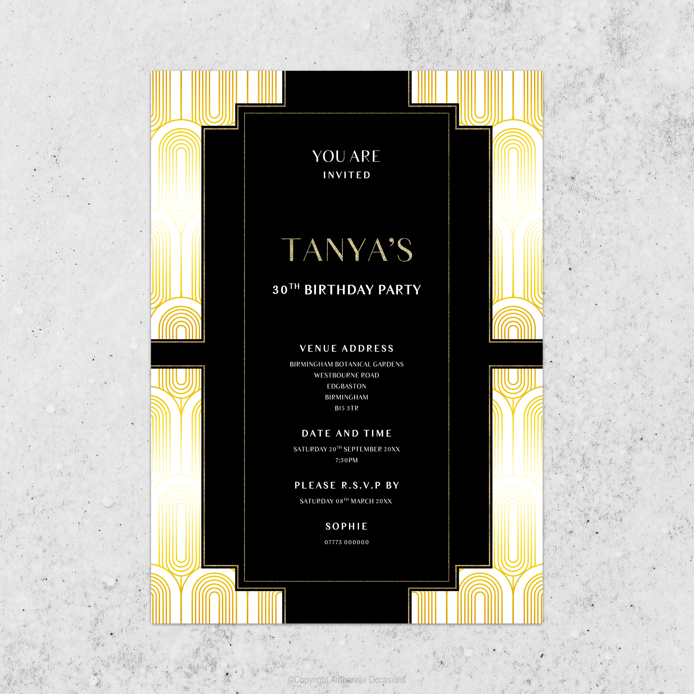 Evoke Black & Gold Art Decor Birthday Invitation