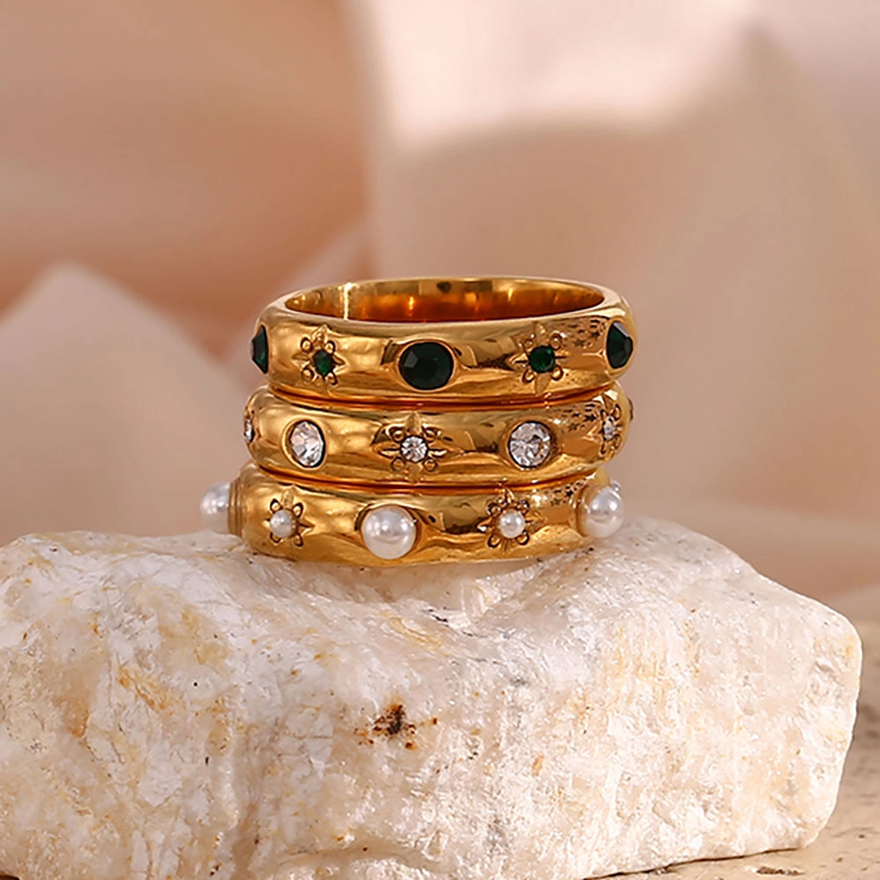 Roselle Stars & Circles Pearl Or CZ (18K G) Ring