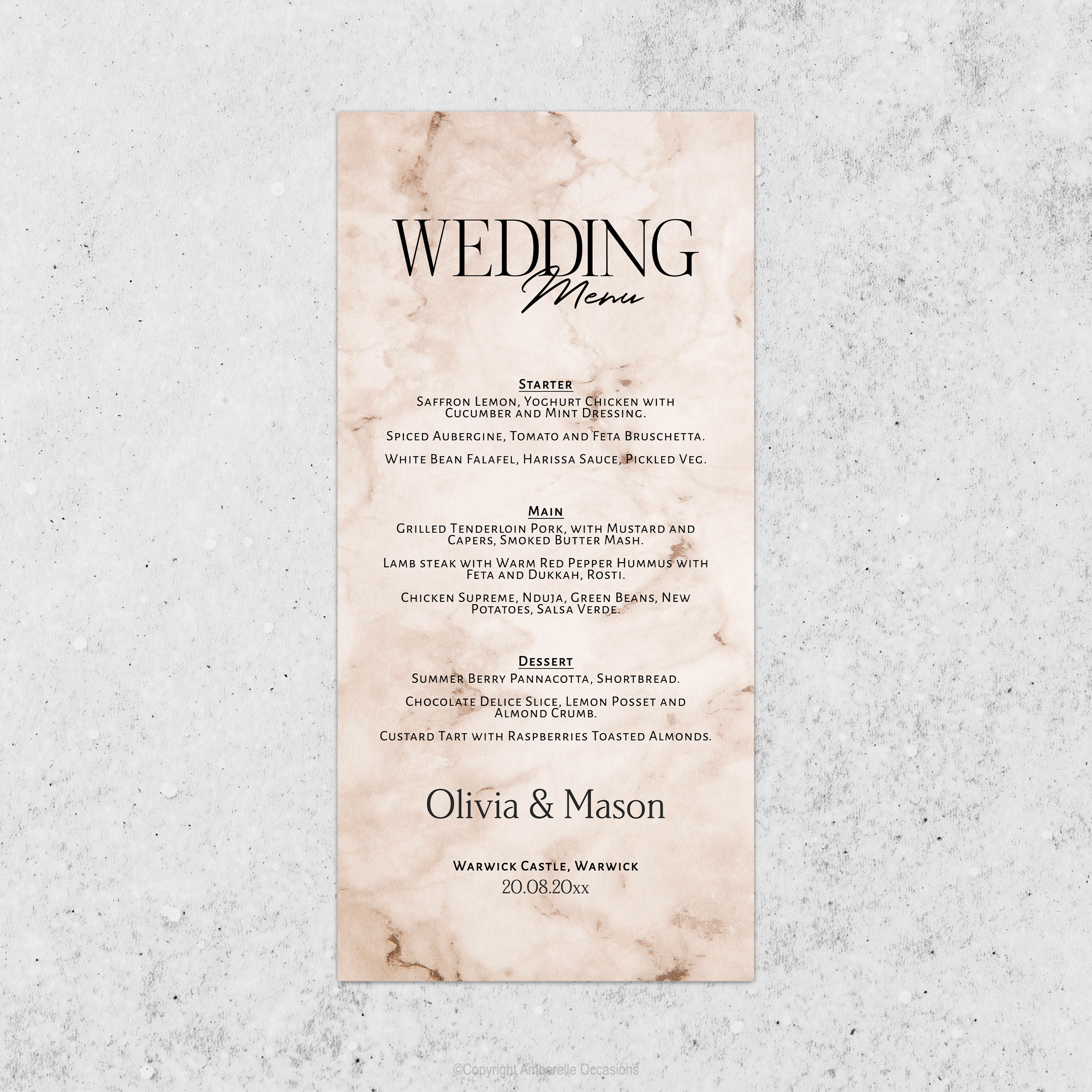 Evoke Cream Marble Wedding Menu